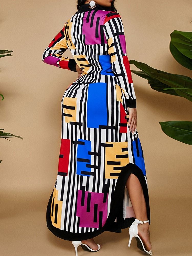 Långärmad Asymmetrisk Lapel Asymmetrisk Color Block Klänning
