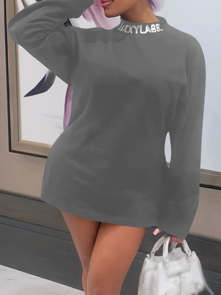 Långärmad Ovanför Knä Stativ Krage Sexig Bodycon Klänning