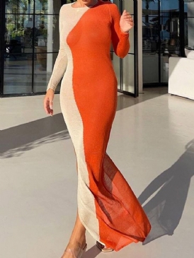 Långärmad Rundhalsad Split Bodycon Sommarklänning