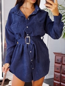 Lapel Button Above Knee Enkelknäppt Damklänning