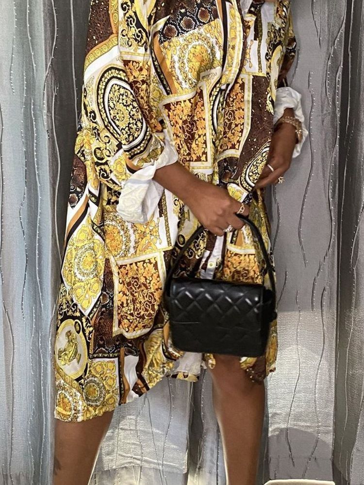 Lapel Mid-Calf Asymmetrisk Enkelknäppt Modeklänning
