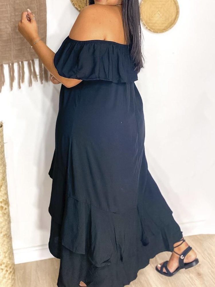 Mid-Calf Off Shoulder Patchwork Fall Pullover Klänning