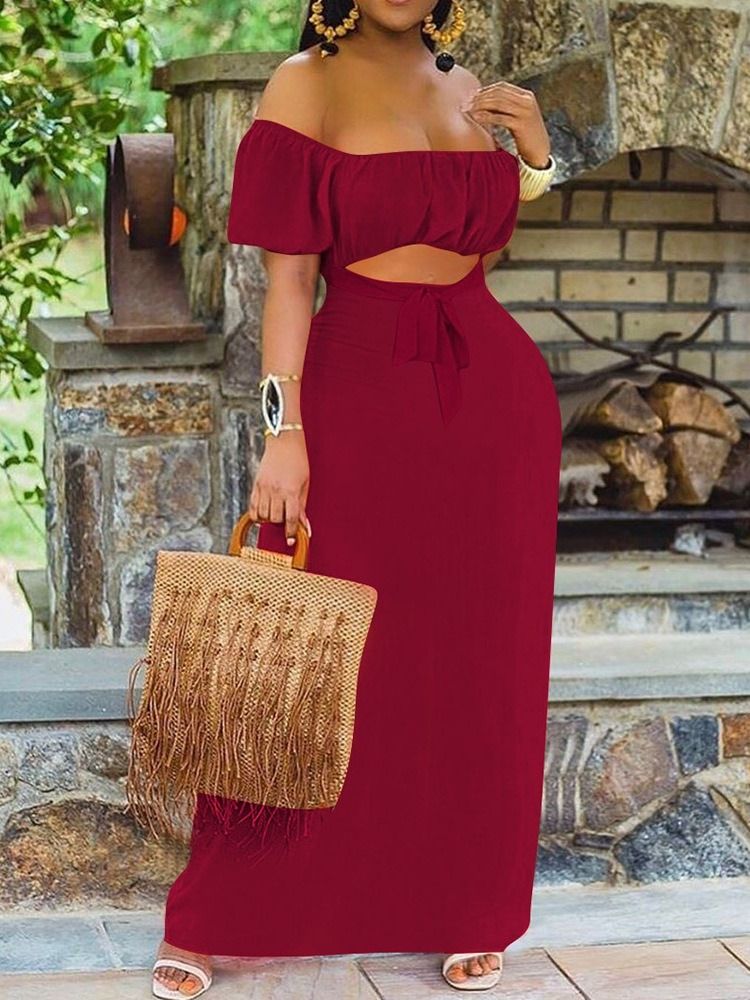 Off Shoulder Hollow Kortärmad Pullover Höstklänning