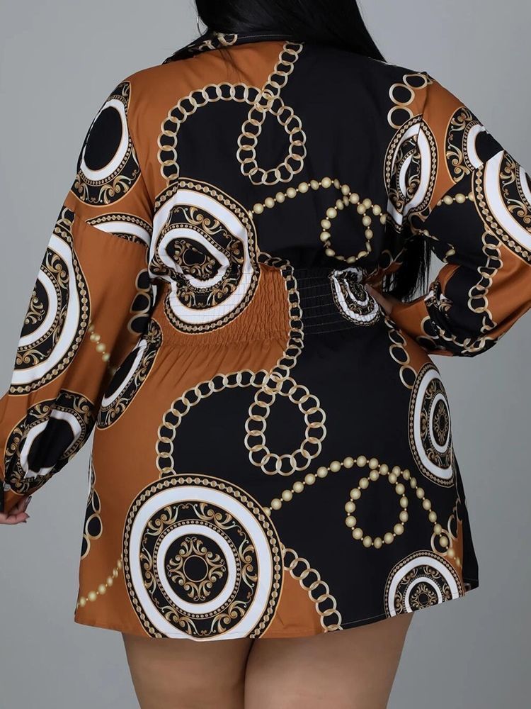 Ovanför Knäknappen Lapel Fall Geometrisk Klänning