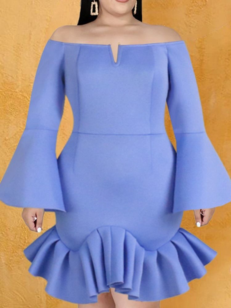 Plisserad Långärmad Off Shoulder Söt Höstklänning