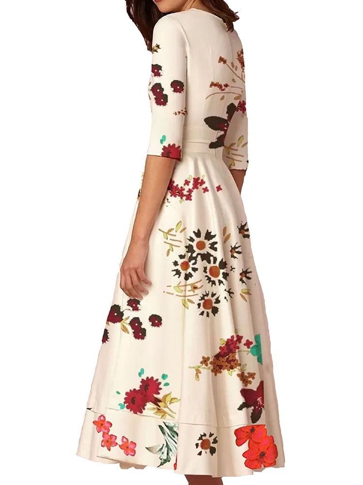 Print Expansion Half Sleeve Mid-Calf Floral Normal Klänning
