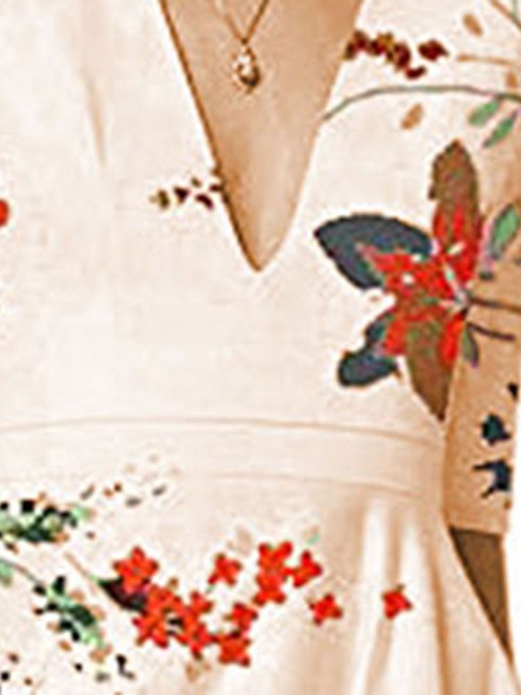 Print Expansion Half Sleeve Mid-Calf Floral Normal Klänning