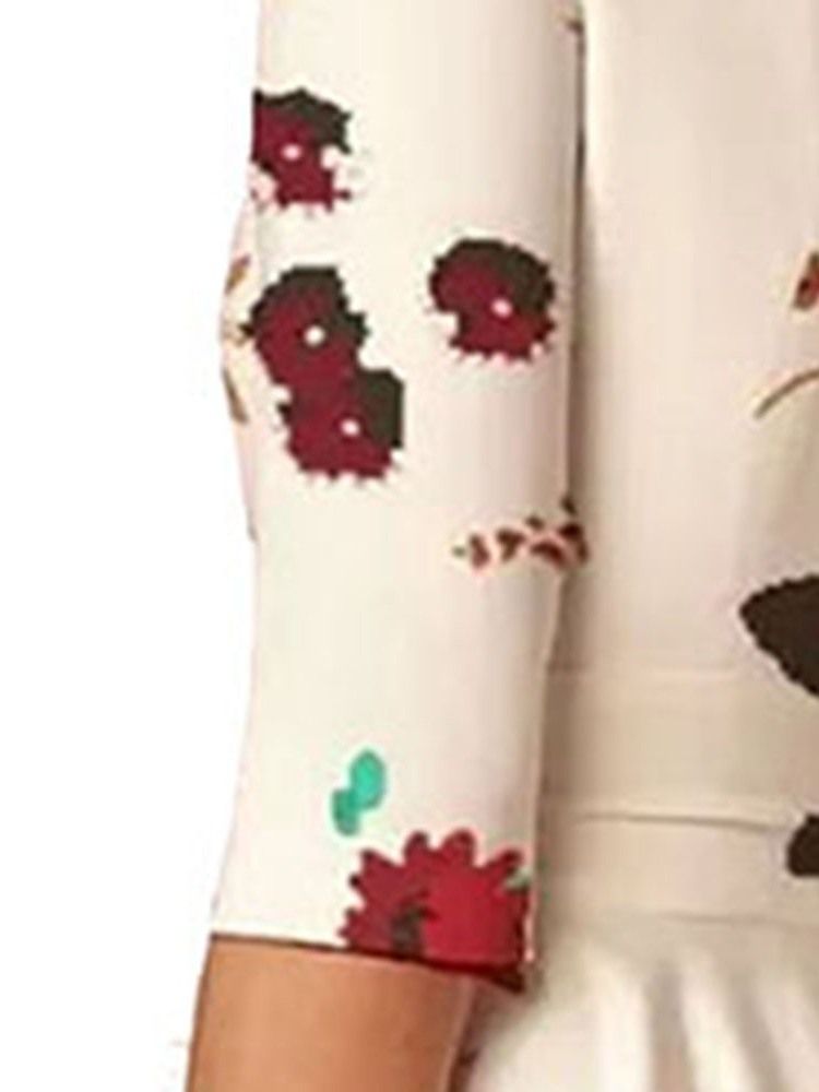 Print Expansion Half Sleeve Mid-Calf Floral Normal Klänning