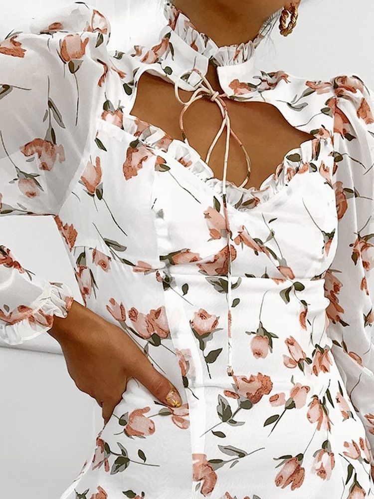 Print Nio Points Sleeve Above Knee Bodycon Pullover Damklänning