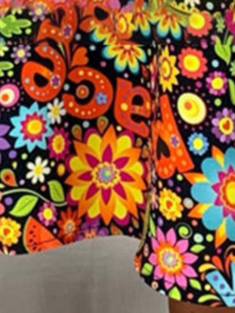 Sundress V-Hals Blommig Ovanför Knä Rak Casual Klänning