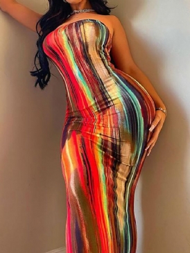 Tie Dye Ärmlös Golvlång Bodycon-Klänning