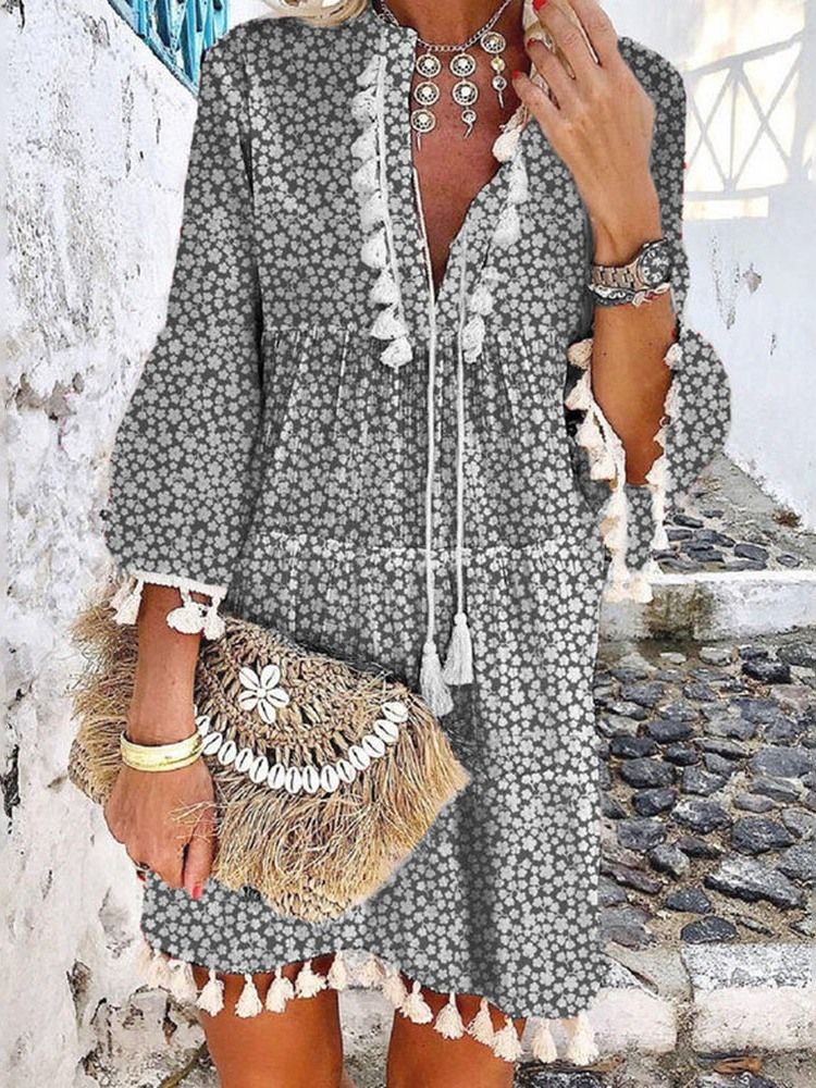 Tofs Above Knee Trekvartsärm Travel Look Pullover Klänning