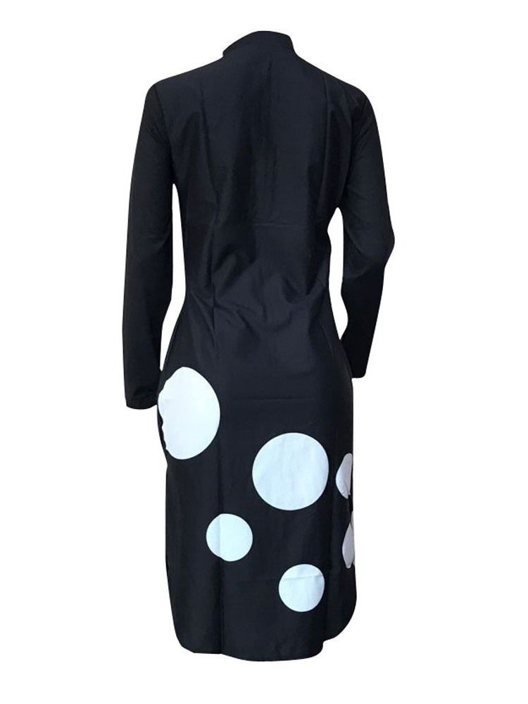 Tryck Långärmad Knälång Casual Bodycon Klänning