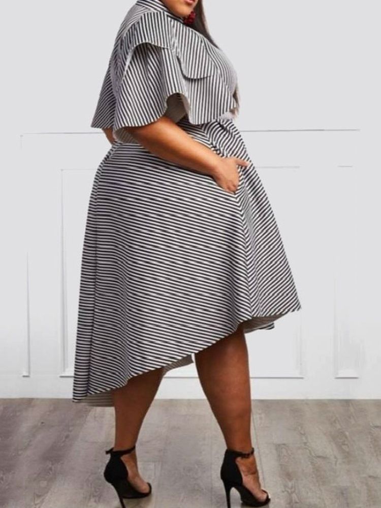 Turtleneck Asymmetrisk Mid-Calf Stripe Klänning