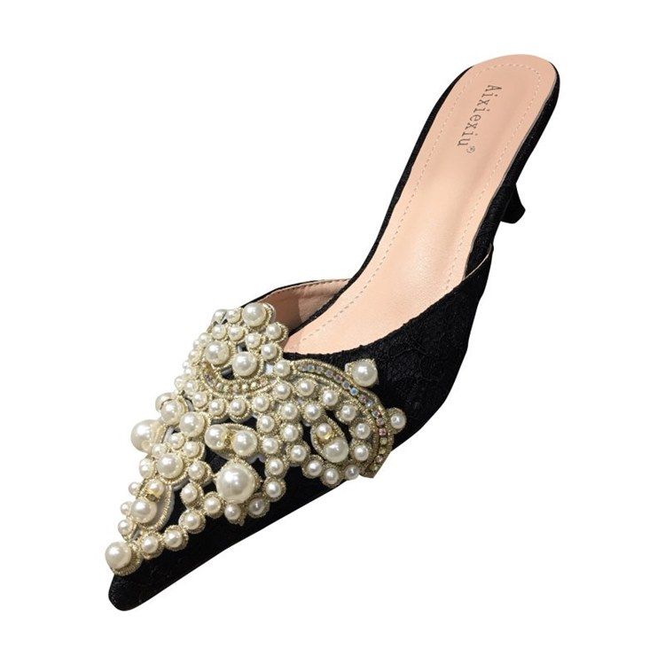Beads Stiletto Heel Dam Mules Skor
