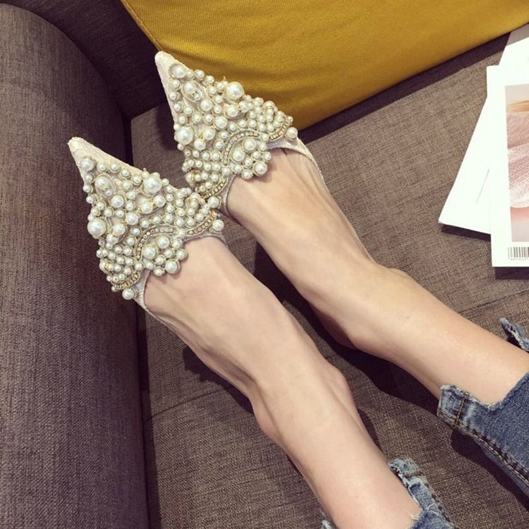 Beads Stiletto Heel Dam Mules Skor