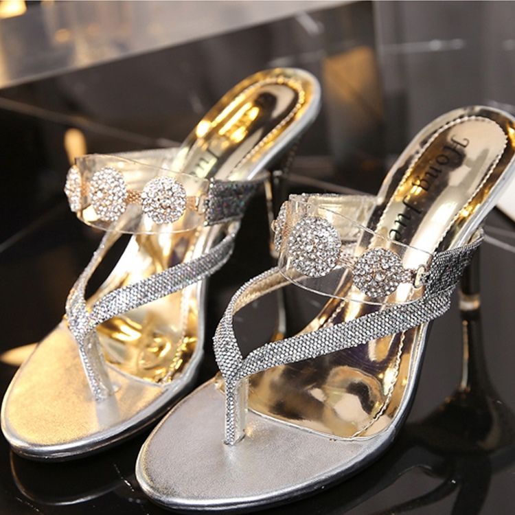 Rhinestone&Paljetttrosa Slip-On Stiletto Heel Mules Skor