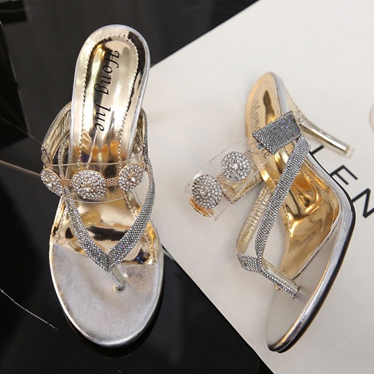 Rhinestone&Paljetttrosa Slip-On Stiletto Heel Mules Skor