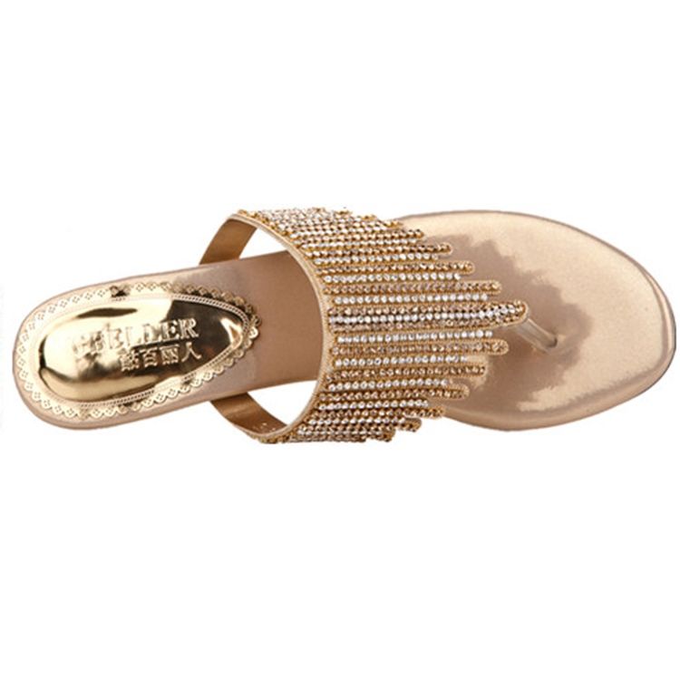 Rhinestone Thong Slip-On Spool Heel Mules Skor
