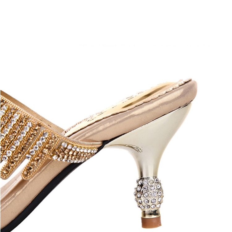 Rhinestone Thong Slip-On Spool Heel Mules Skor