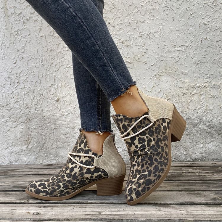 Baksida Zip Chunky Heel Color Block Platform Stövlar Boots