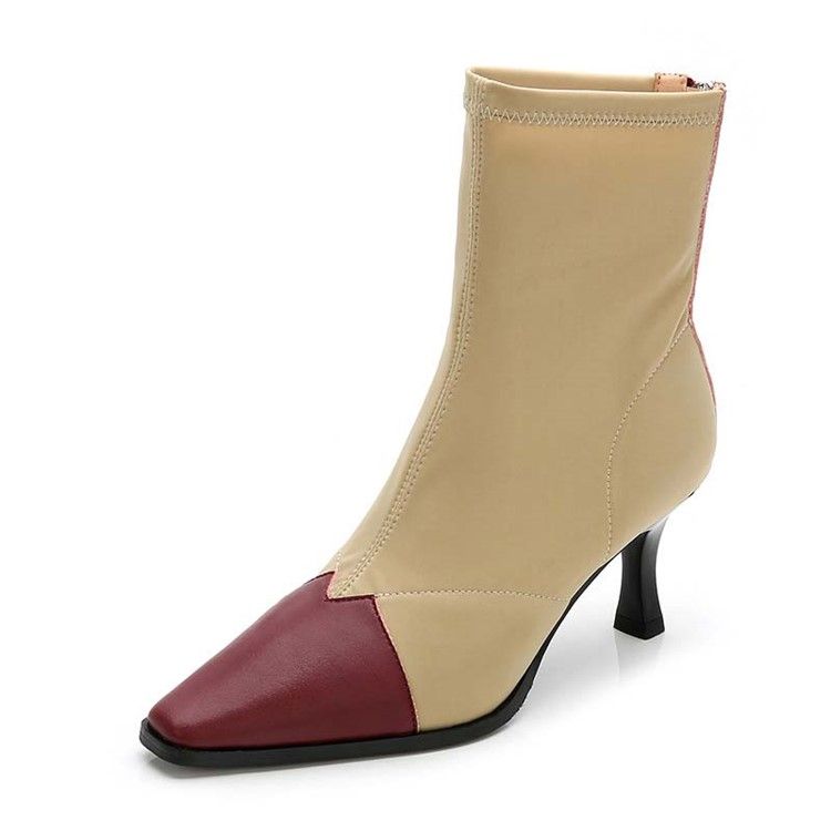 Baksida Zip Stiletto Heel Square Toe Dragkedja Stövlar Boots