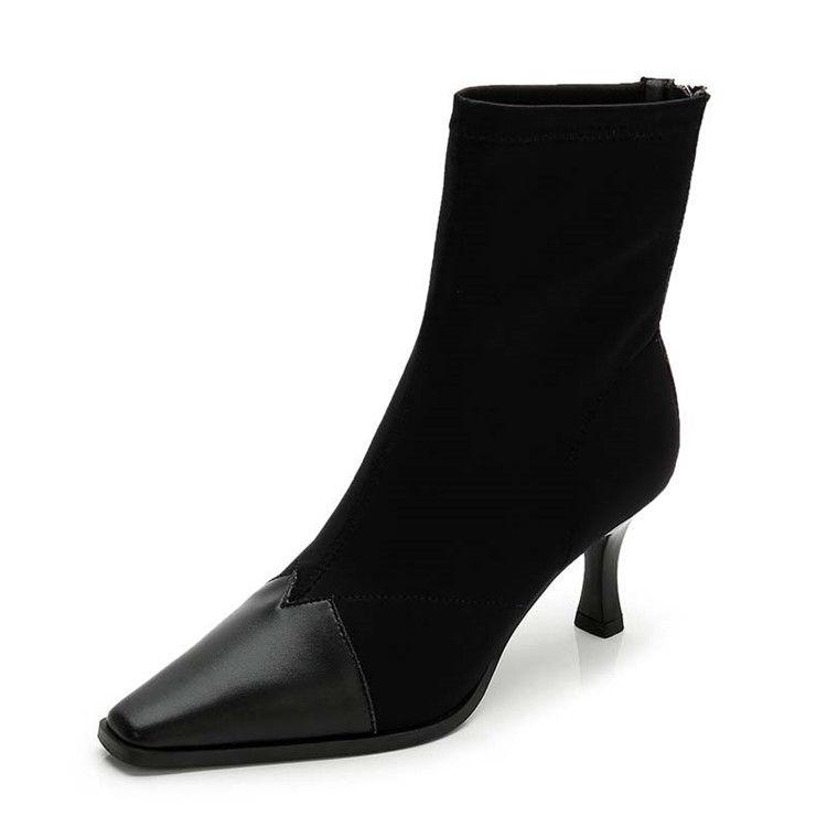 Baksida Zip Stiletto Heel Square Toe Dragkedja Stövlar Boots