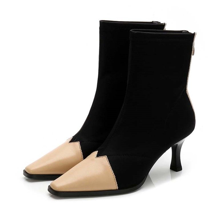 Baksida Zip Stiletto Heel Square Toe Dragkedja Stövlar Boots