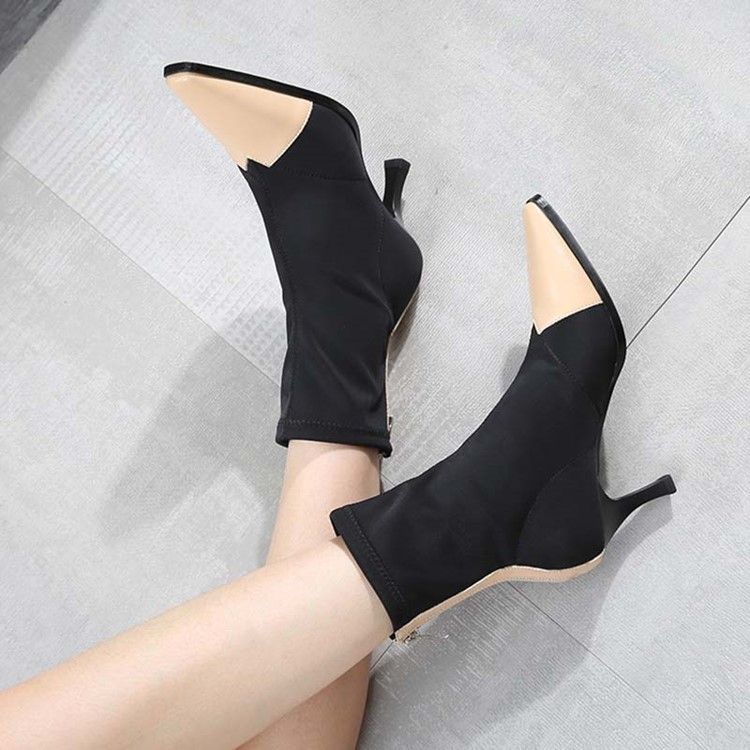 Baksida Zip Stiletto Heel Square Toe Dragkedja Stövlar Boots