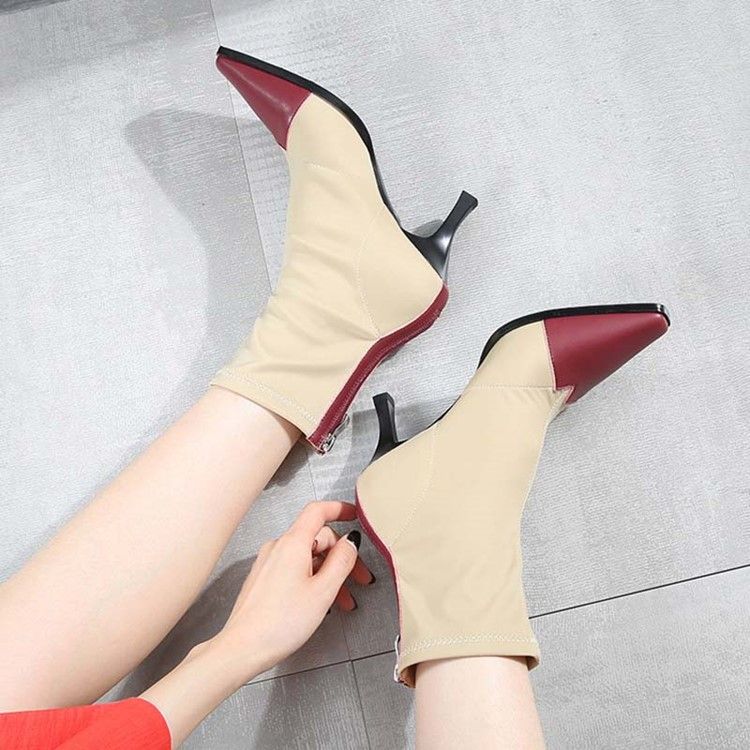 Baksida Zip Stiletto Heel Square Toe Dragkedja Stövlar Boots