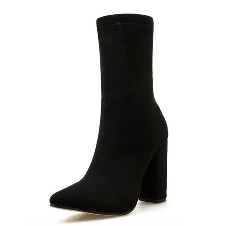 Blixtlås På Sidan Plain Chunky Heel Västerländska stövlar
