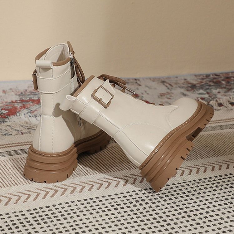 Block Häl Rund Tå Sido Zipper Pu-Stövlar