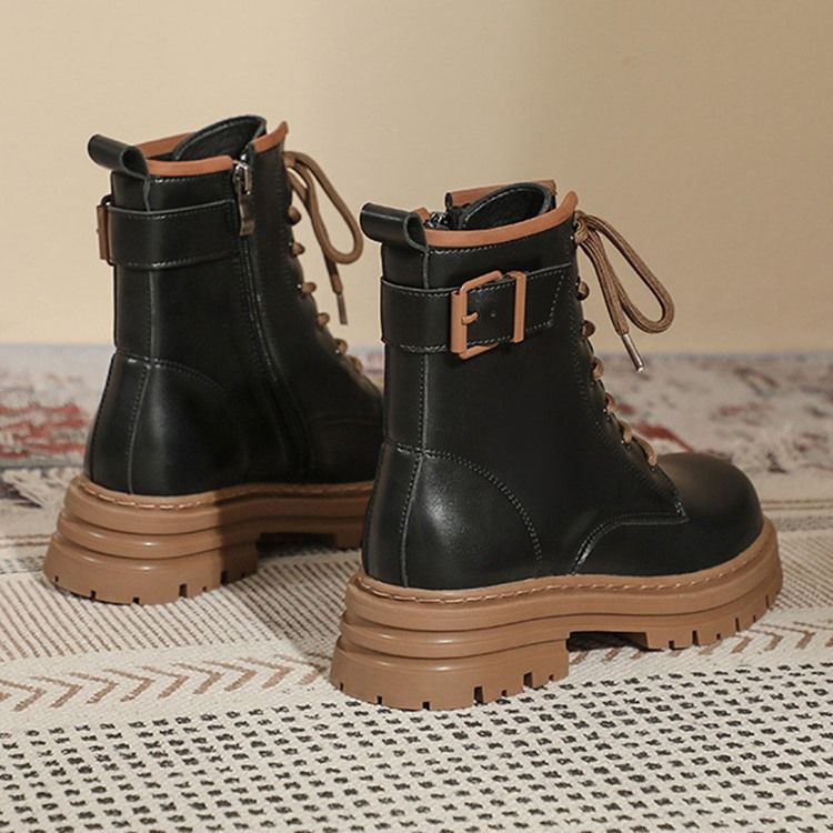 Block Häl Rund Tå Sido Zipper Pu-Stövlar