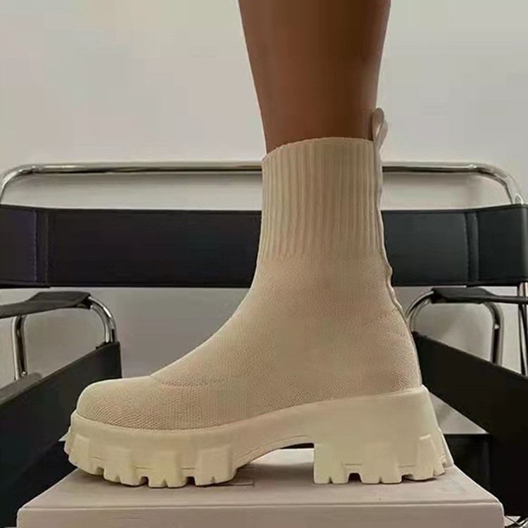 Chunky Häl Rund Tå Slip-On Västerländska Stövlar