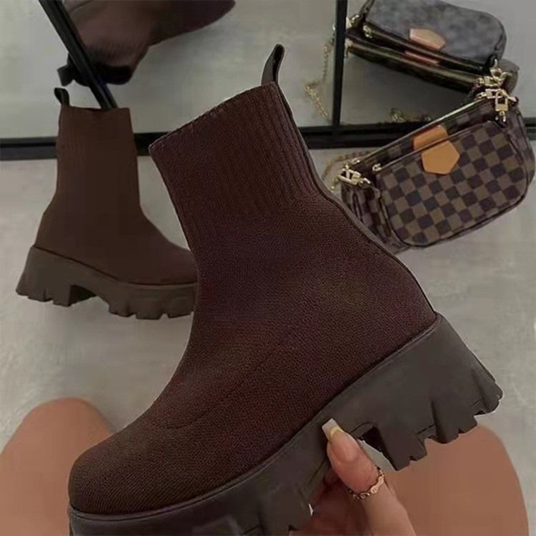 Chunky Häl Rund Tå Slip-On Västerländska Stövlar