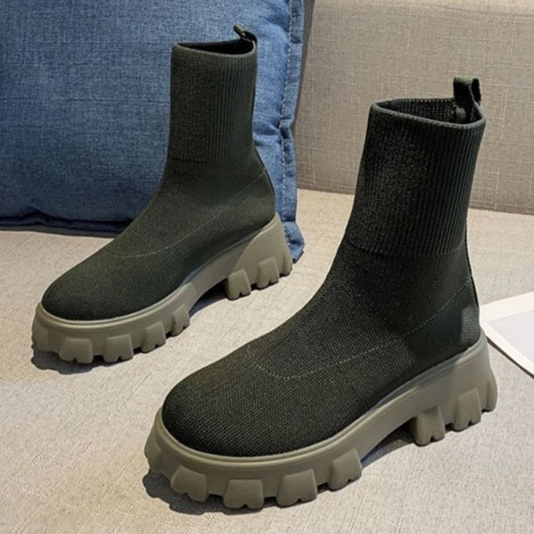 Chunky Häl Rund Tå Slip-On Västerländska Stövlar