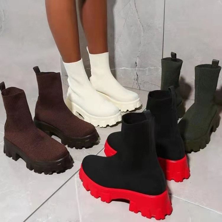 Chunky Häl Rund Tå Slip-On Västerländska Stövlar