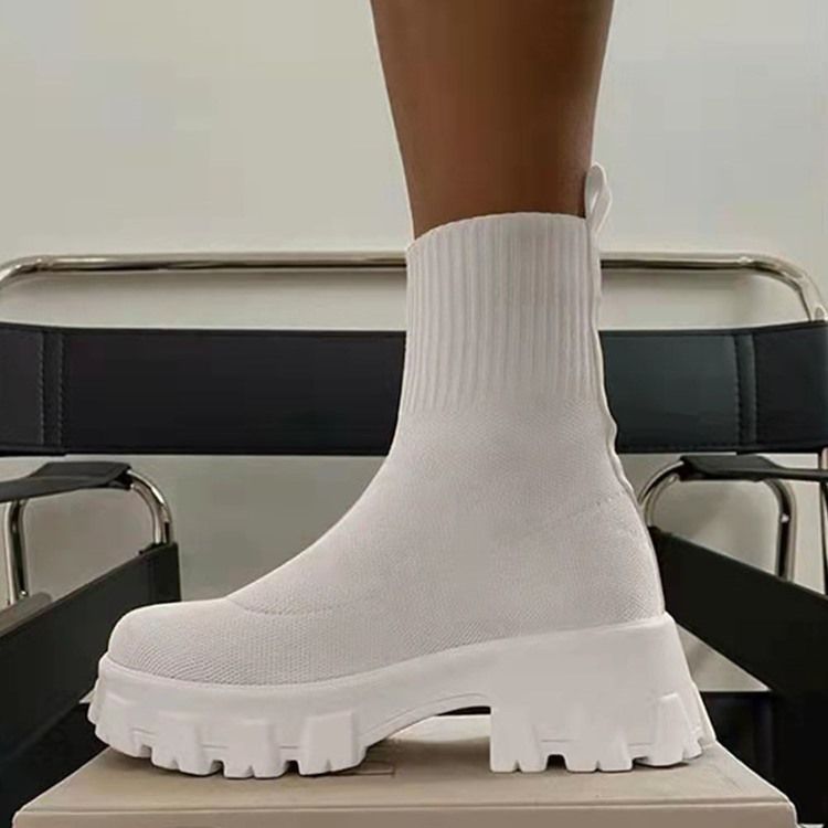 Chunky Häl Rund Tå Slip-On Västerländska Stövlar