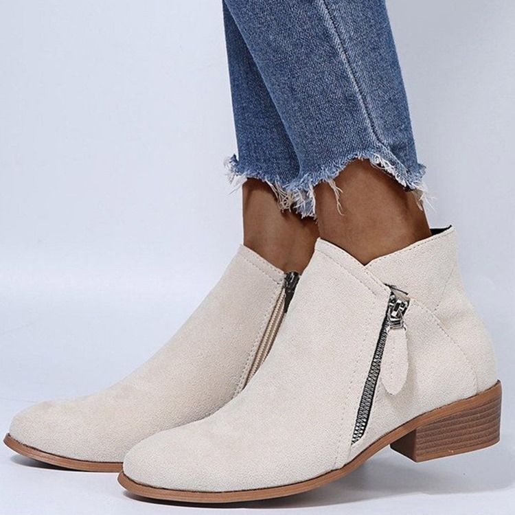 Chunky Heel Rund Toe Sida Dragkedja Västerländska stövlar