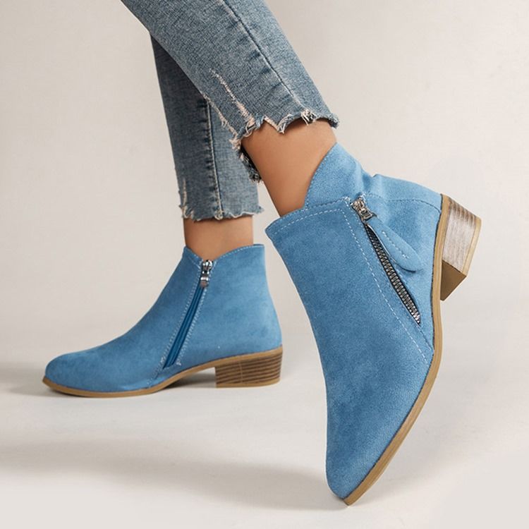Chunky Heel Rund Toe Sida Dragkedja Västerländska stövlar