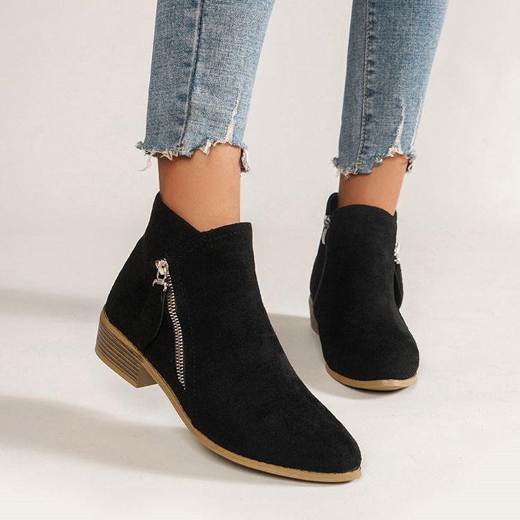Chunky Heel Rund Toe Sida Dragkedja Västerländska stövlar
