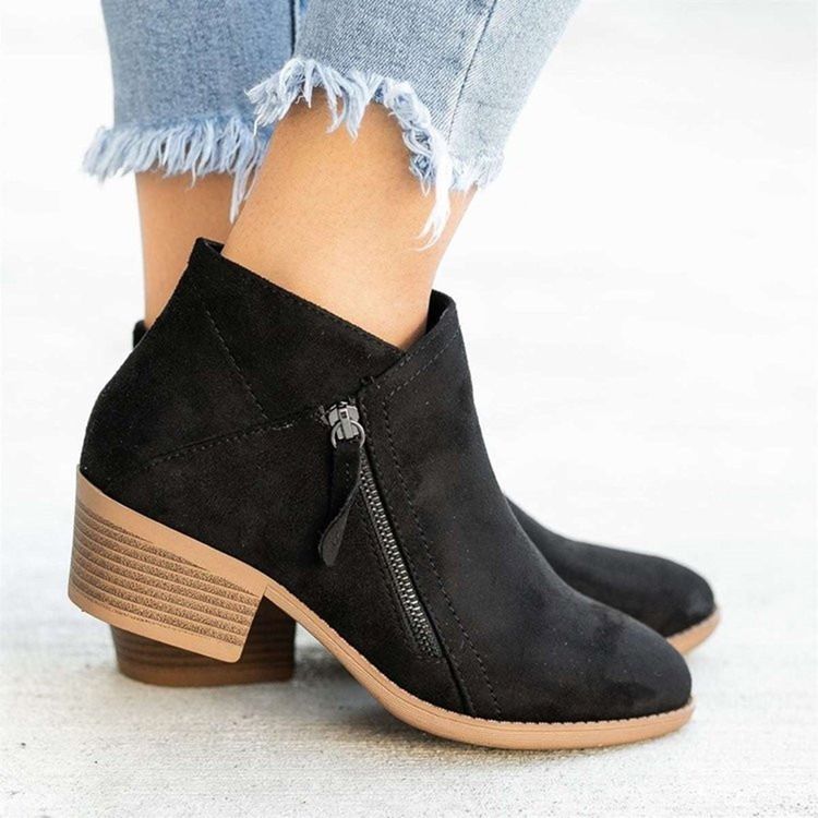 Chunky Heel Rund Toe Sida Dragkedja Västerländska stövlar