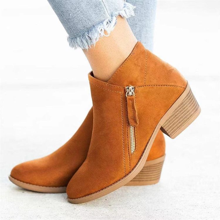 Chunky Heel Rund Toe Sida Dragkedja Västerländska stövlar