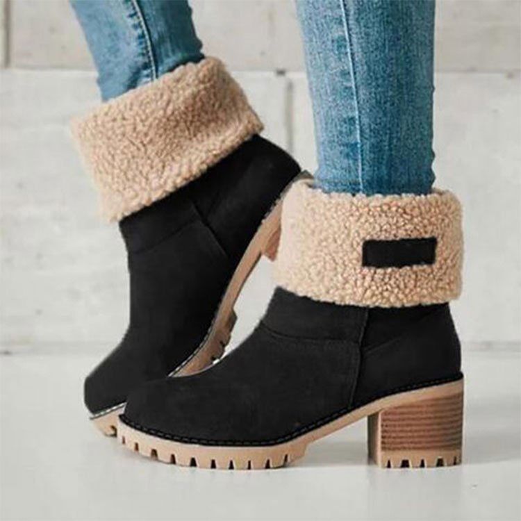 Chunky Heel Slip-On Enkla Västerländska Stövlar