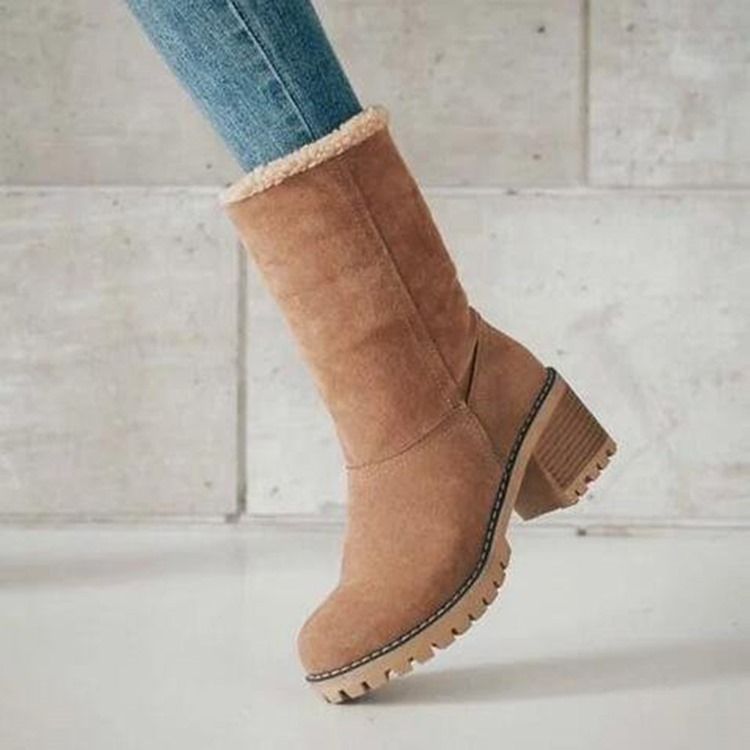 Chunky Heel Slip-On Enkla Västerländska Stövlar