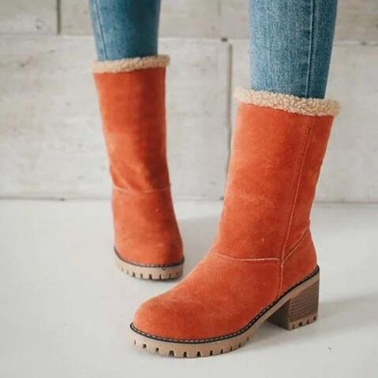 Chunky Heel Slip-On Enkla Västerländska Stövlar