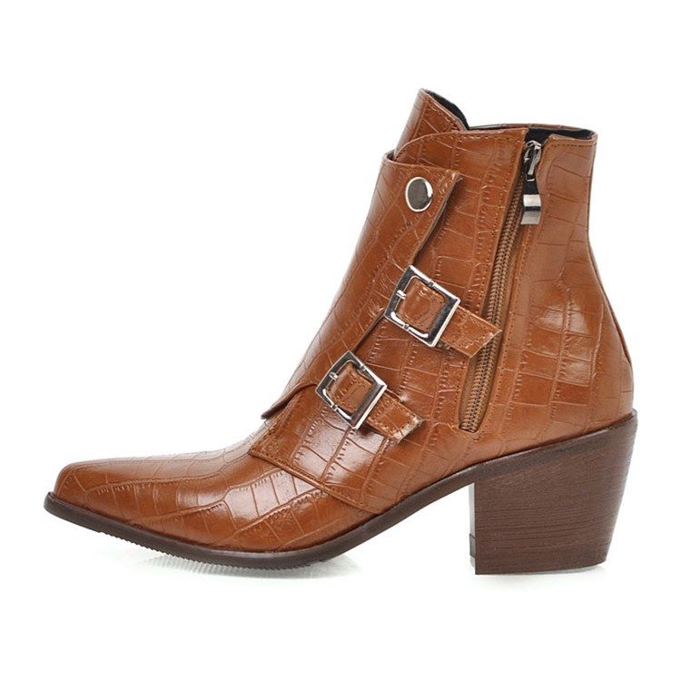 Chunky Heel Vanlig Sida Med Dragkedja Damstövlar