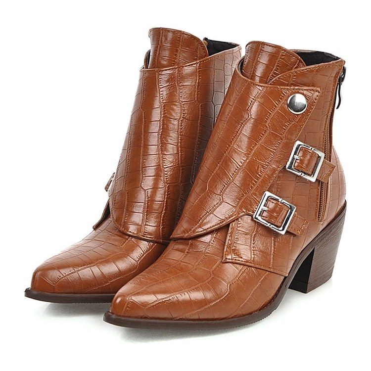 Chunky Heel Vanlig Sida Med Dragkedja Damstövlar