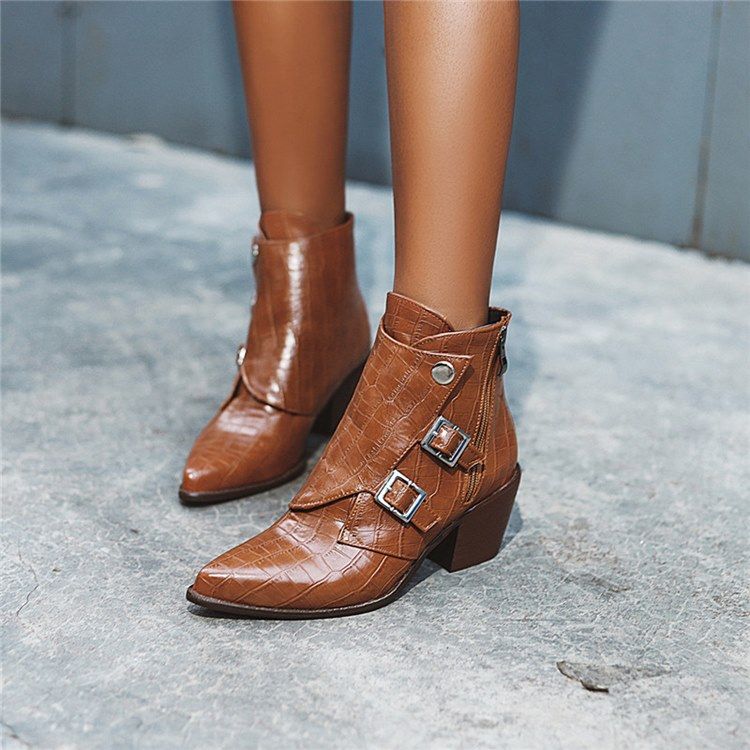 Chunky Heel Vanlig Sida Med Dragkedja Damstövlar