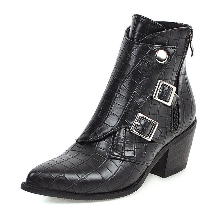 Chunky Heel Vanlig Sida Med Dragkedja Damstövlar